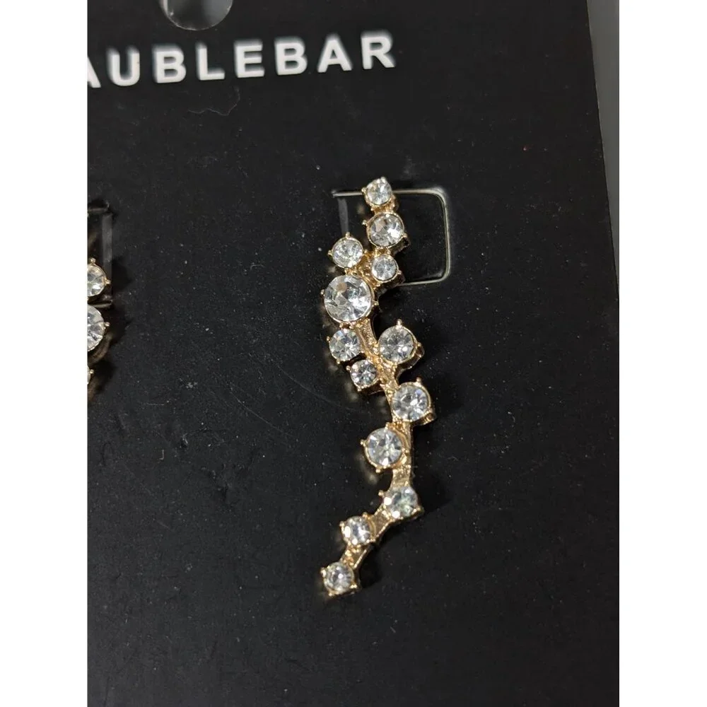 BaubleBar Gold Tone Rhinestone‎ Drop Pierced Earrings NEW Classic Evening Glam